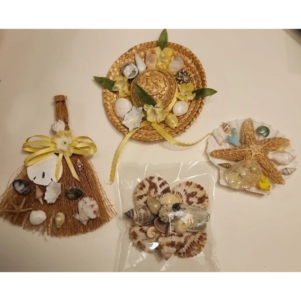 4 Vintage Handmade Seashell Themed Refrigerator Fridge Magnet ~Albone~Starfish